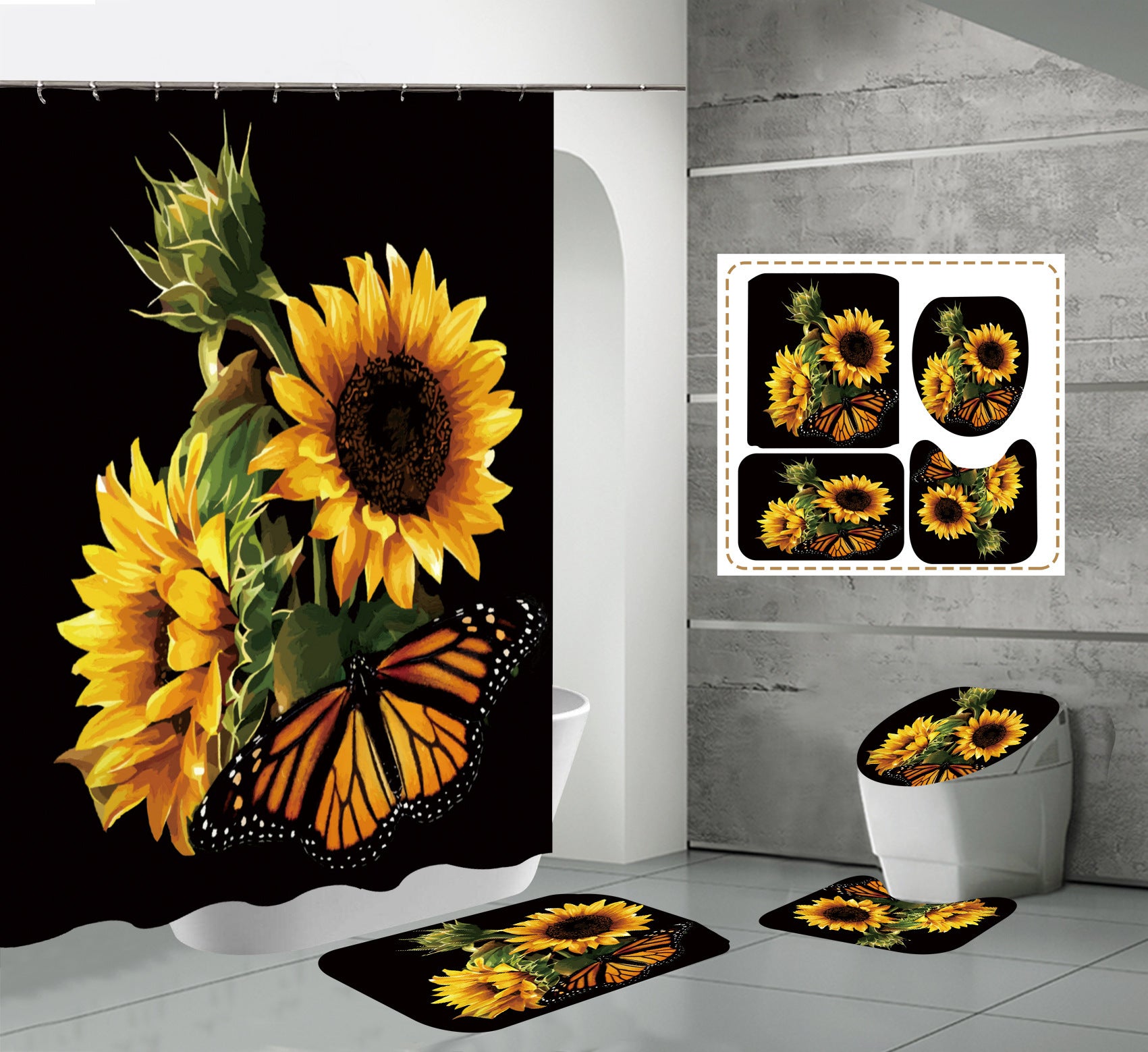 Shein New Shower Curtain Toilet Bathroom Partition Shower Sunflower Shower Curtain Manufacturer Supply