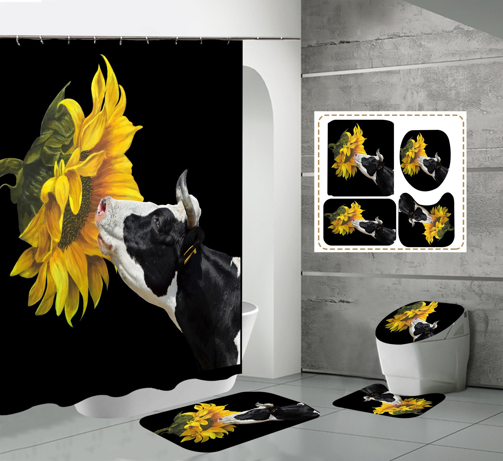 Shein New Shower Curtain Toilet Bathroom Partition Shower Sunflower Shower Curtain Manufacturer Supply