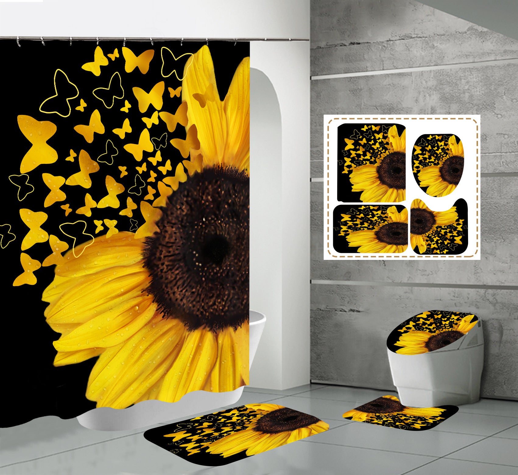 Shein New Shower Curtain Toilet Bathroom Partition Shower Sunflower Shower Curtain Manufacturer Supply