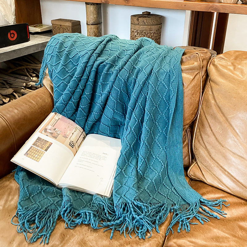 Nordic Style Tassel Lunch Break Blanket Sofa Blanket Summer Knitted Air Conditioning Blanket Solid Color Knitted Blanket