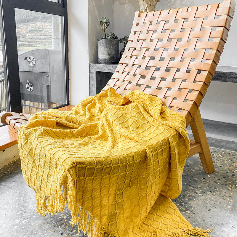 Nordic Style Tassel Lunch Break Blanket Sofa Blanket Summer Knitted Air Conditioning Blanket Solid Color Knitted Blanket