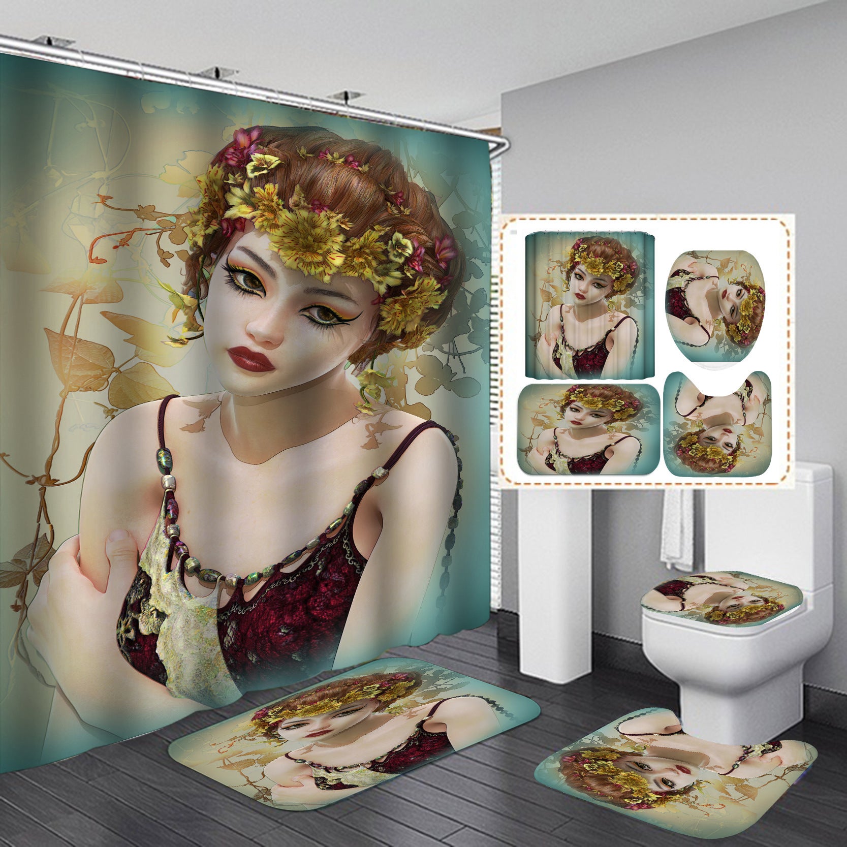 Digital Printing Waterproof Polyester Shower Curtain Customized With Drawings