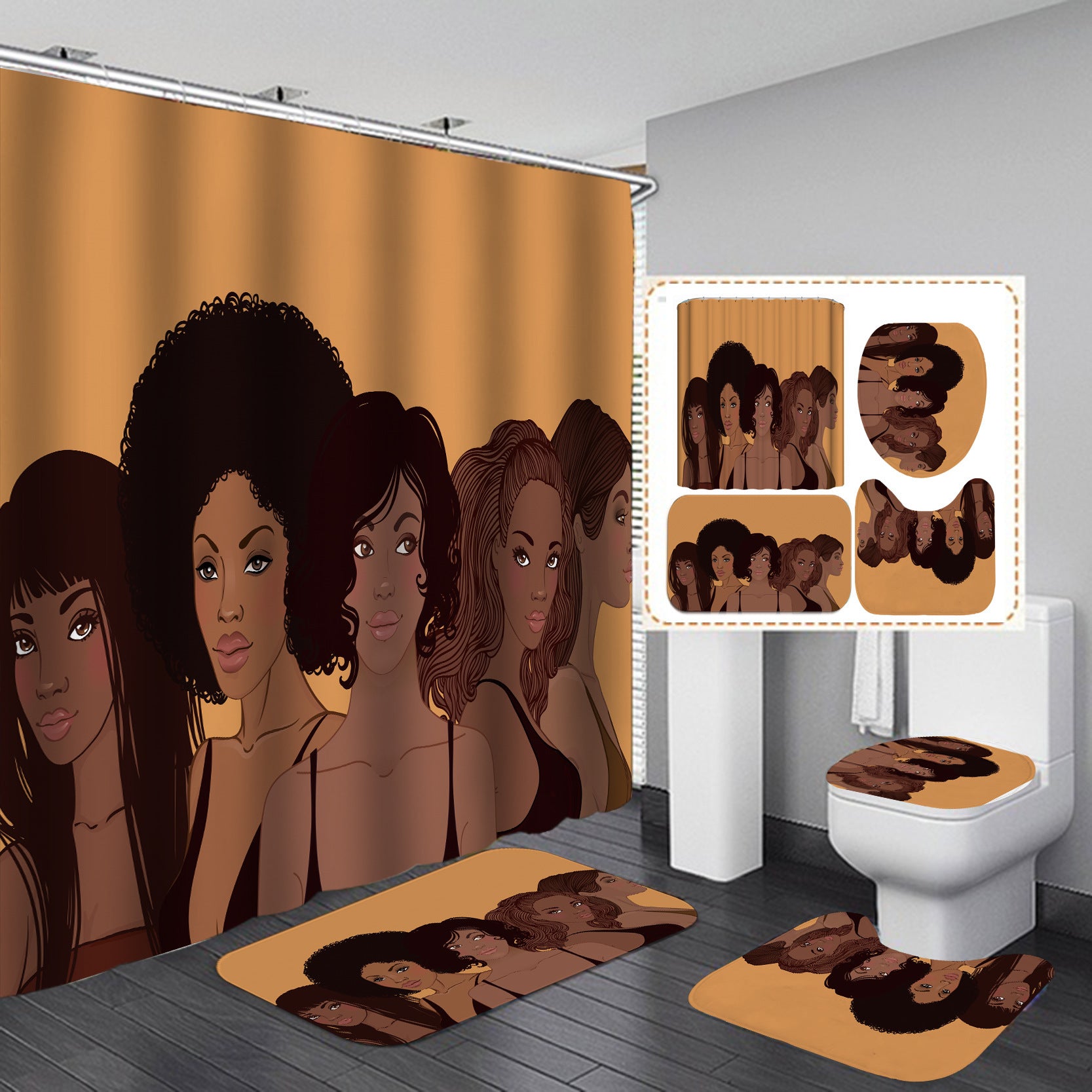 Digital Printing Waterproof Polyester Shower Curtain Customized With Drawings