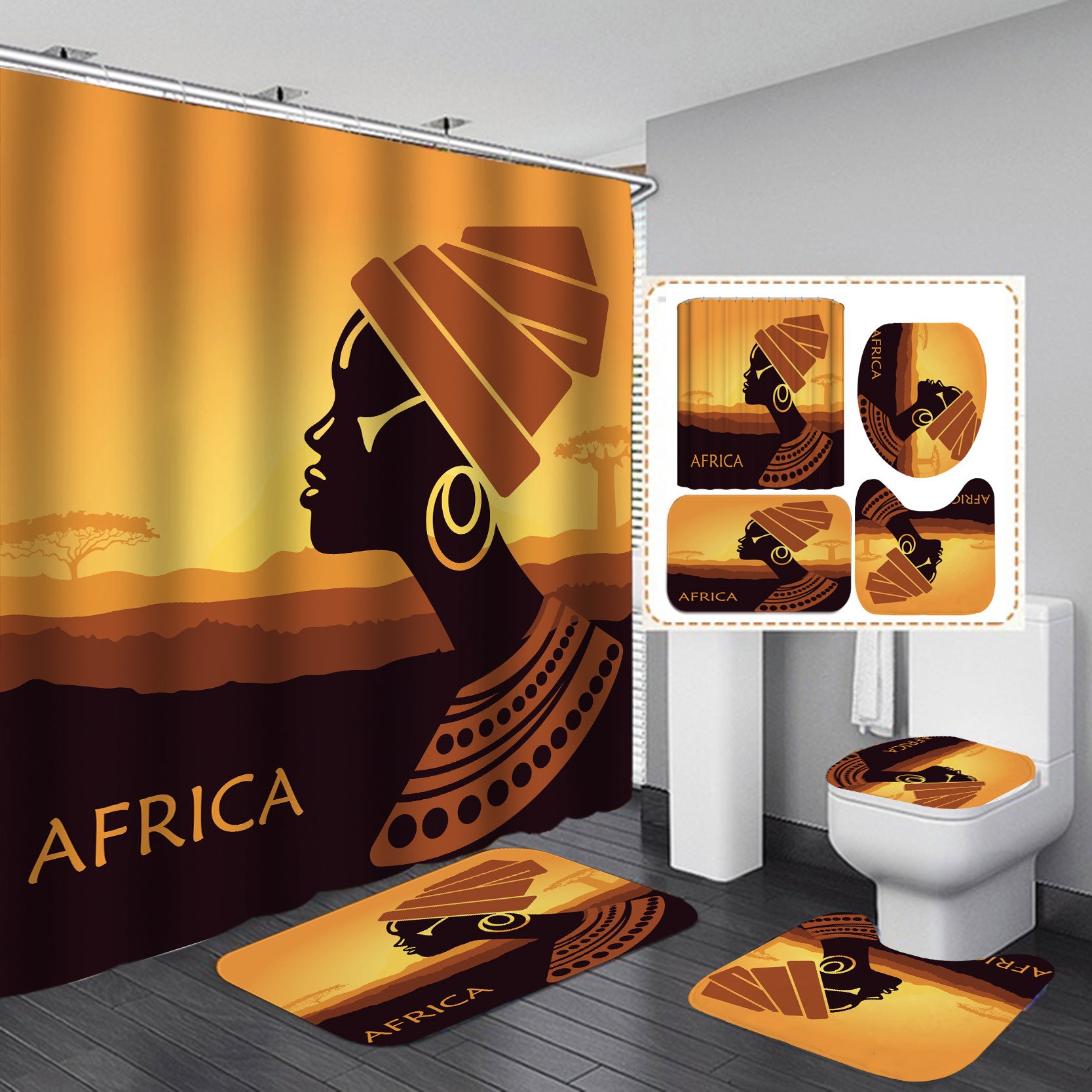 Digital Printing Waterproof Polyester Shower Curtain Customized With Drawings