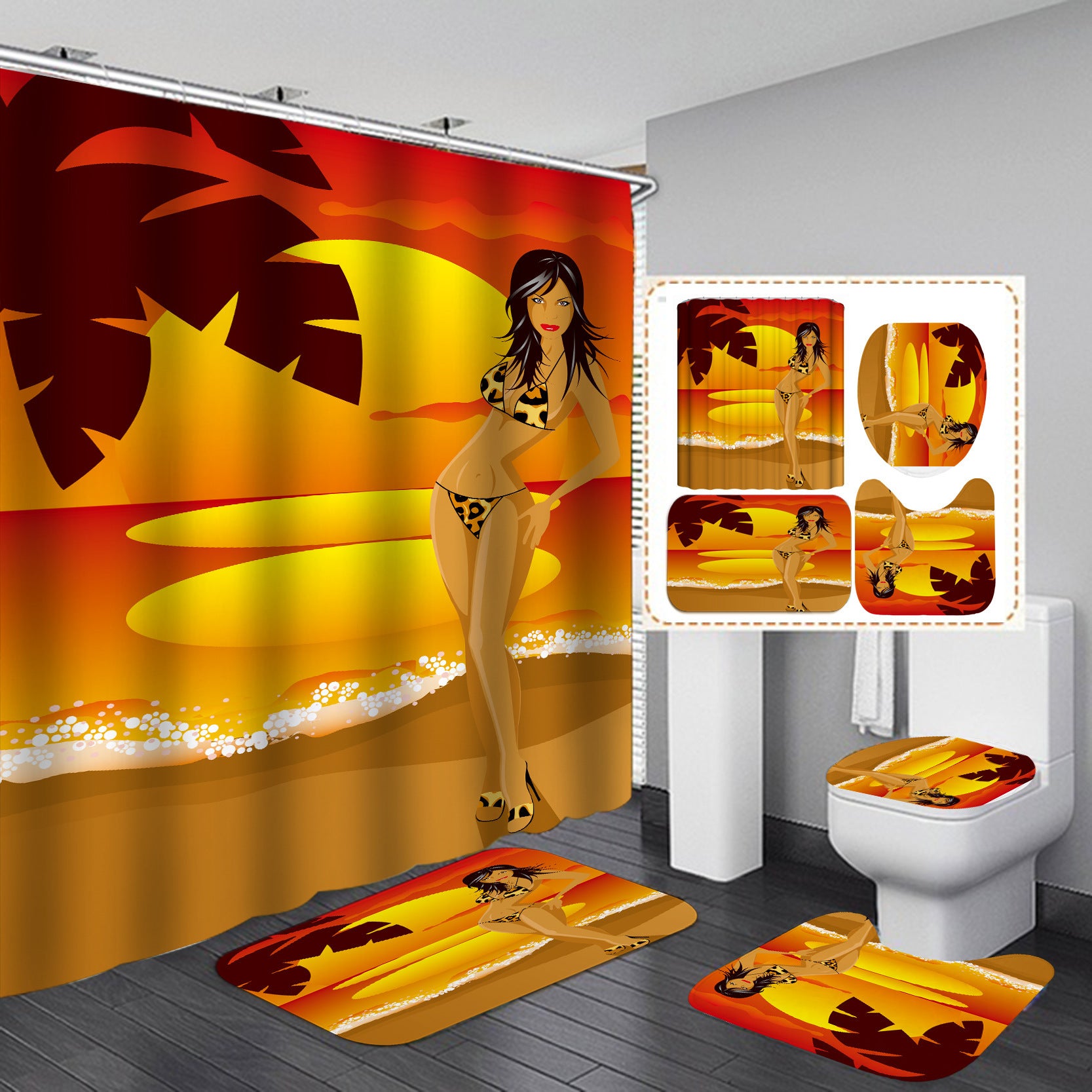 Digital Printing Waterproof Polyester Shower Curtain Customized With Drawings