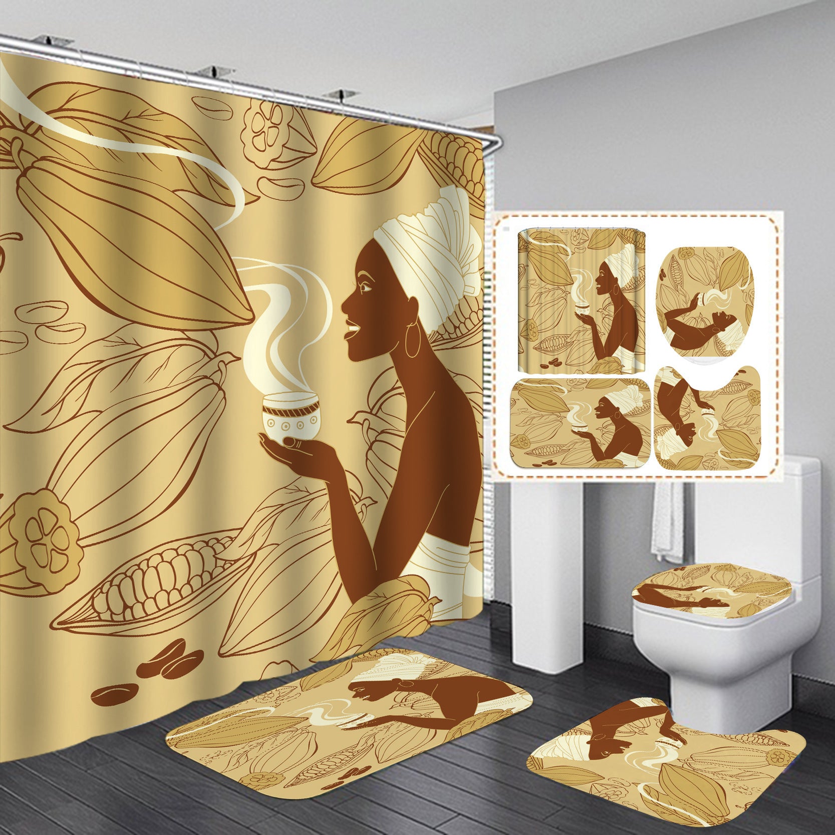 Digital Printing Waterproof Polyester Shower Curtain Customized With Drawings