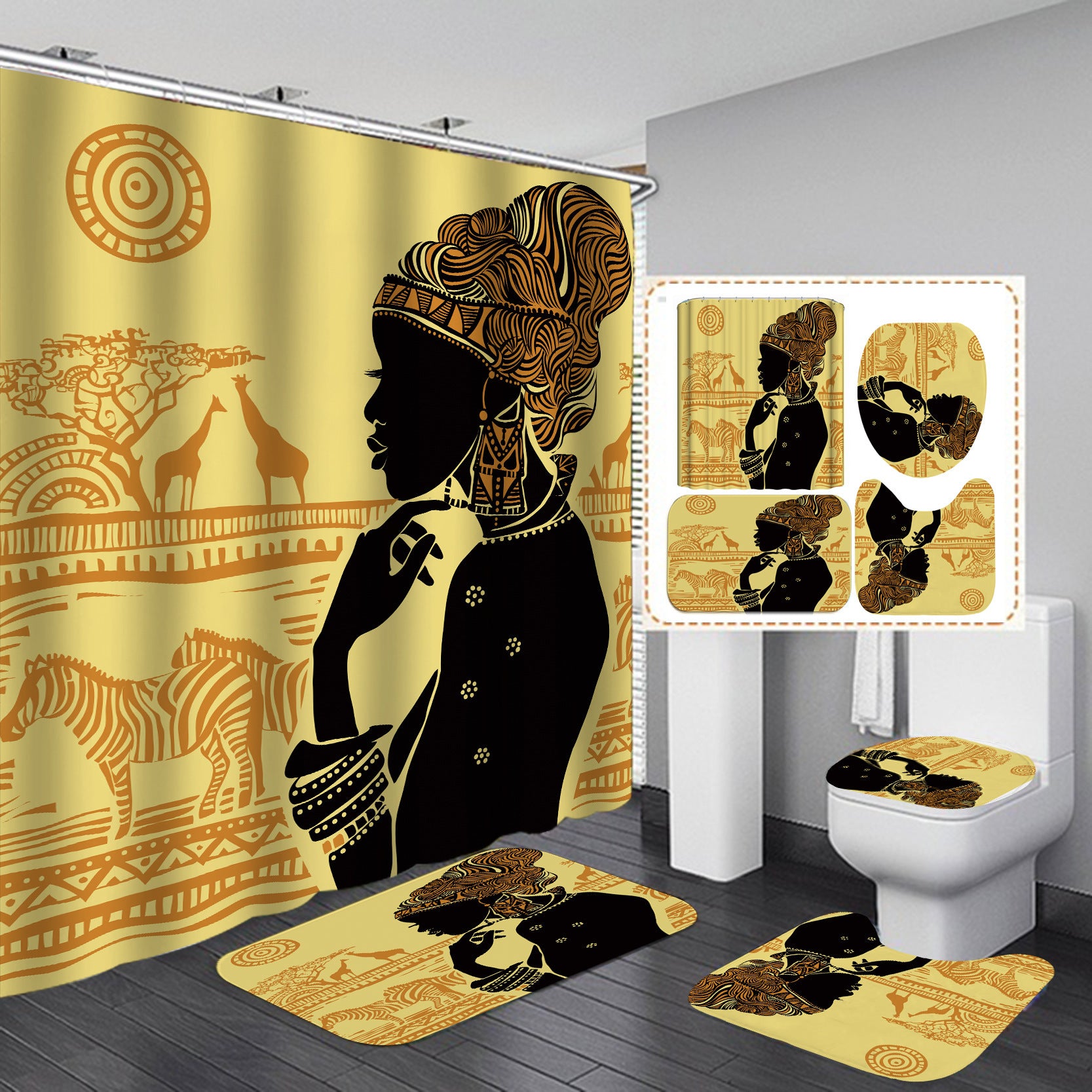 Digital Printing Waterproof Polyester Shower Curtain Customized With Drawings