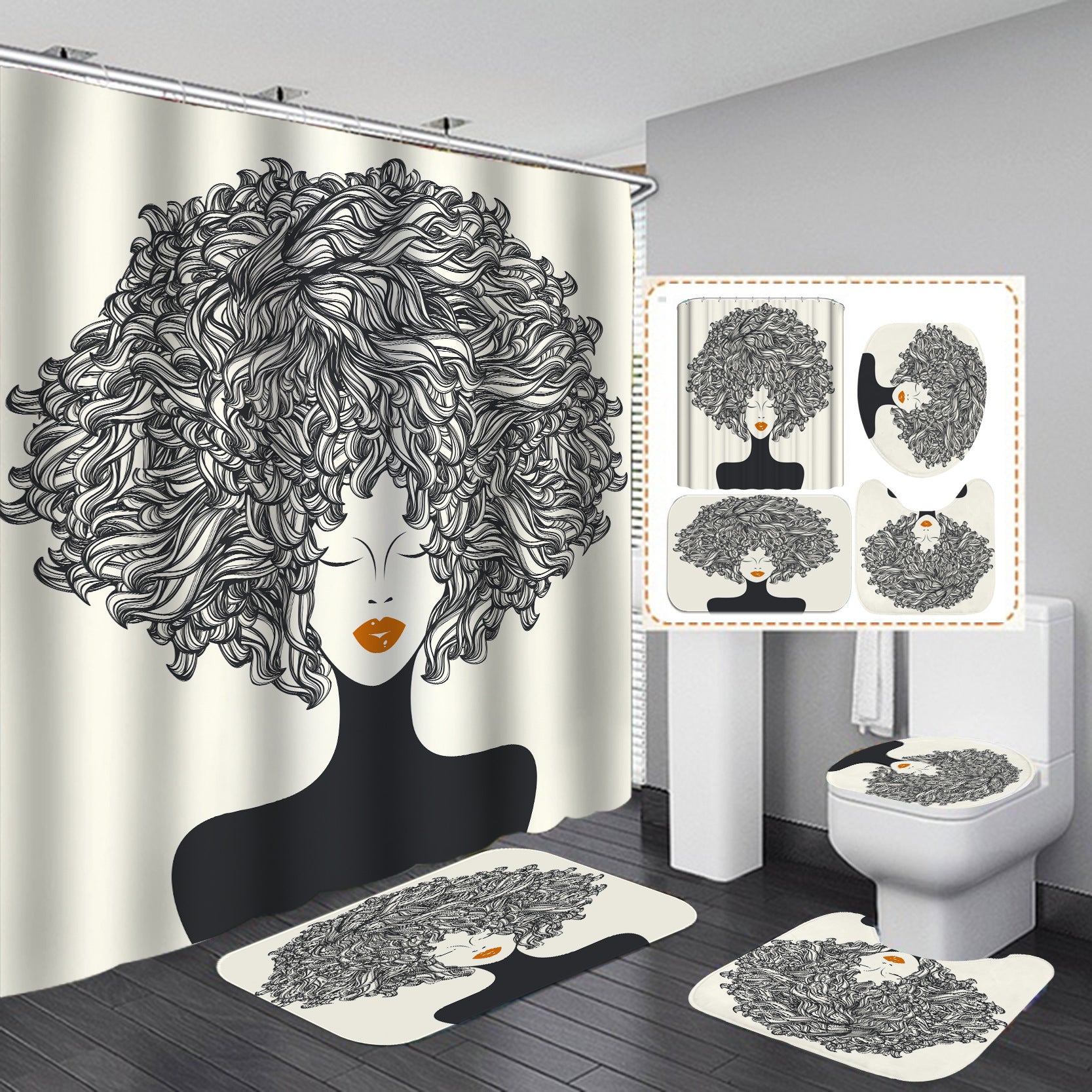 Digital Printing Waterproof Polyester Shower Curtain Customized With Drawings