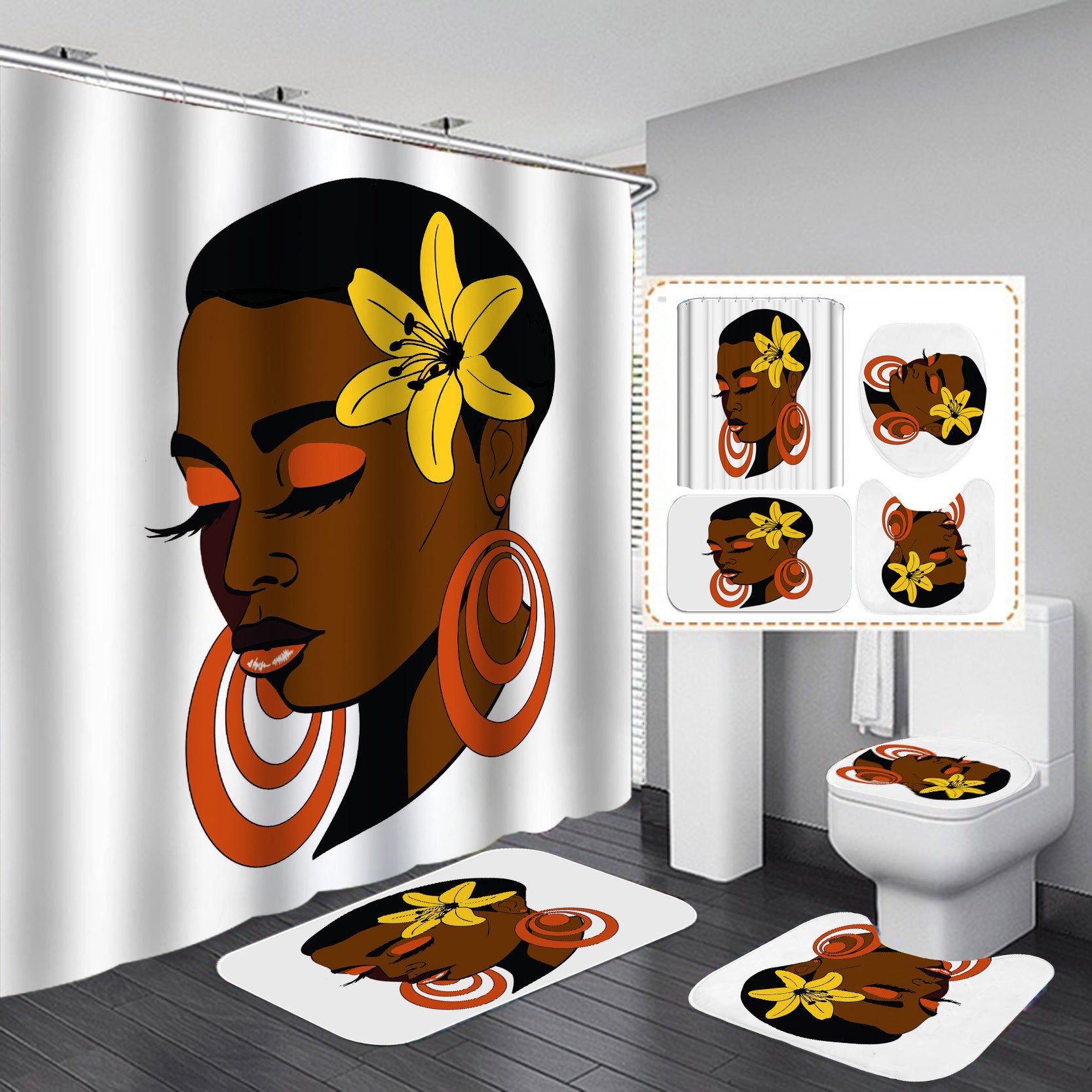 Digital Printing Waterproof Polyester Shower Curtain Customized With Drawings