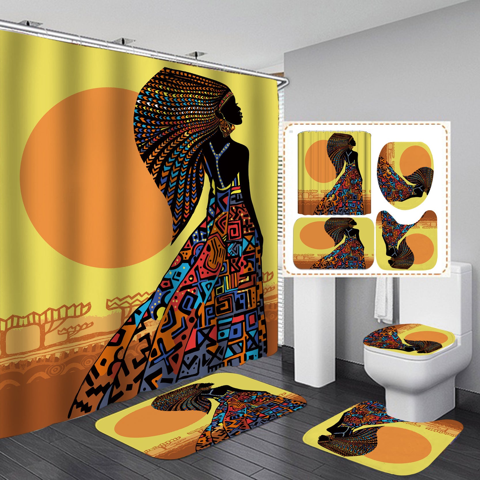 Digital Printing Waterproof Polyester Shower Curtain Customized With Drawings