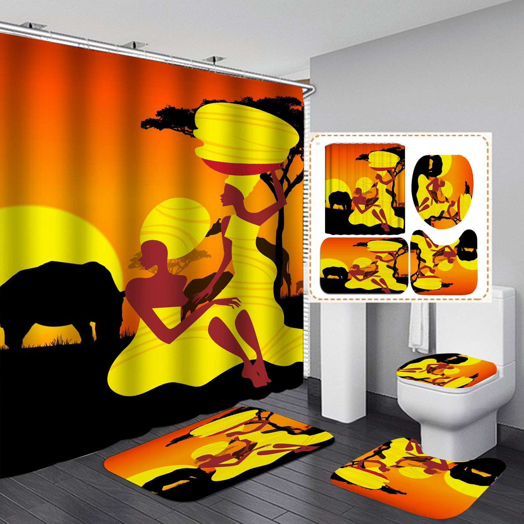 Manufacturers sell shower curtain creative printing waterproof shower cloth at home bathroom shower curtain four sets of wholesale