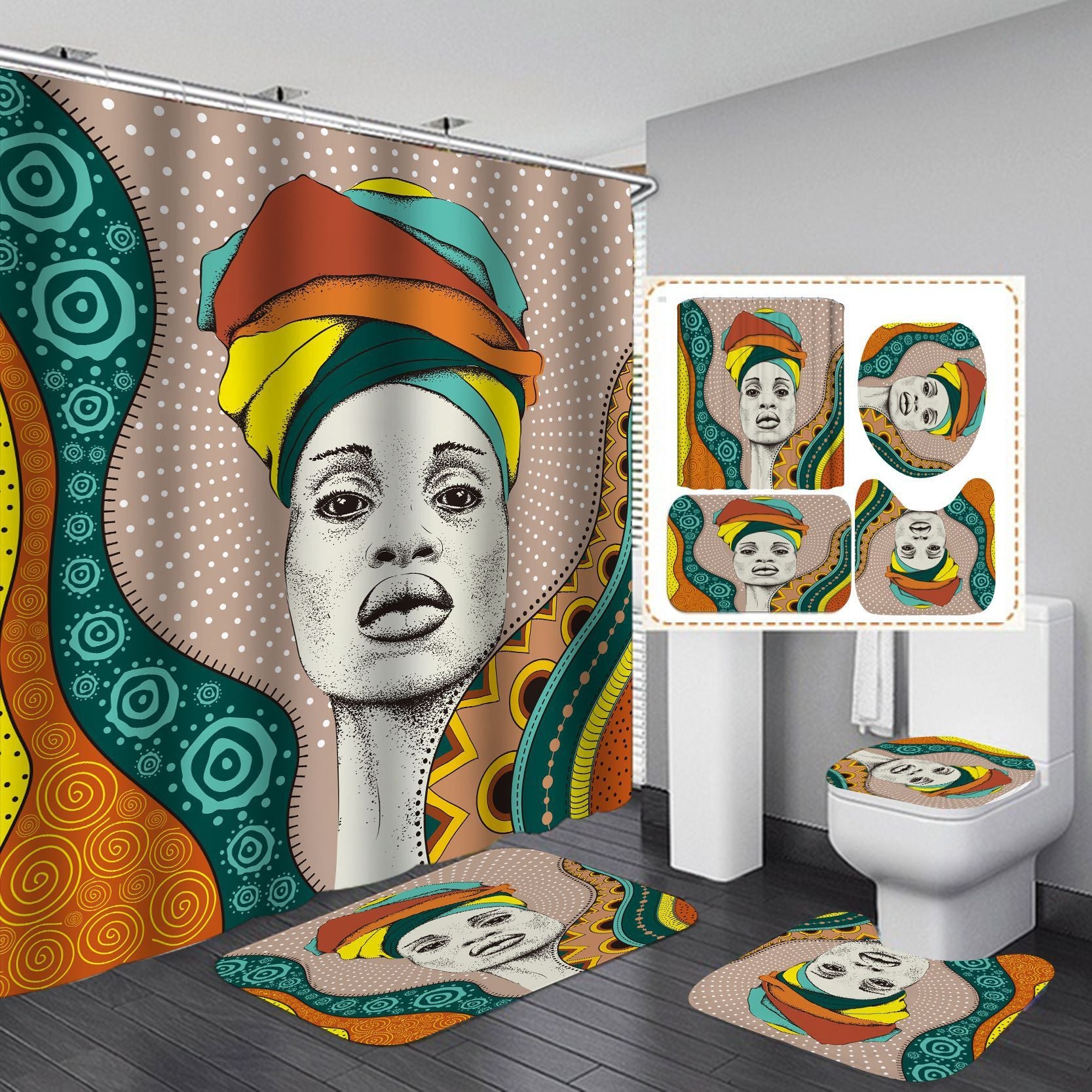 Manufacturers sell shower curtain creative printing waterproof shower cloth at home bathroom shower curtain four sets of wholesale