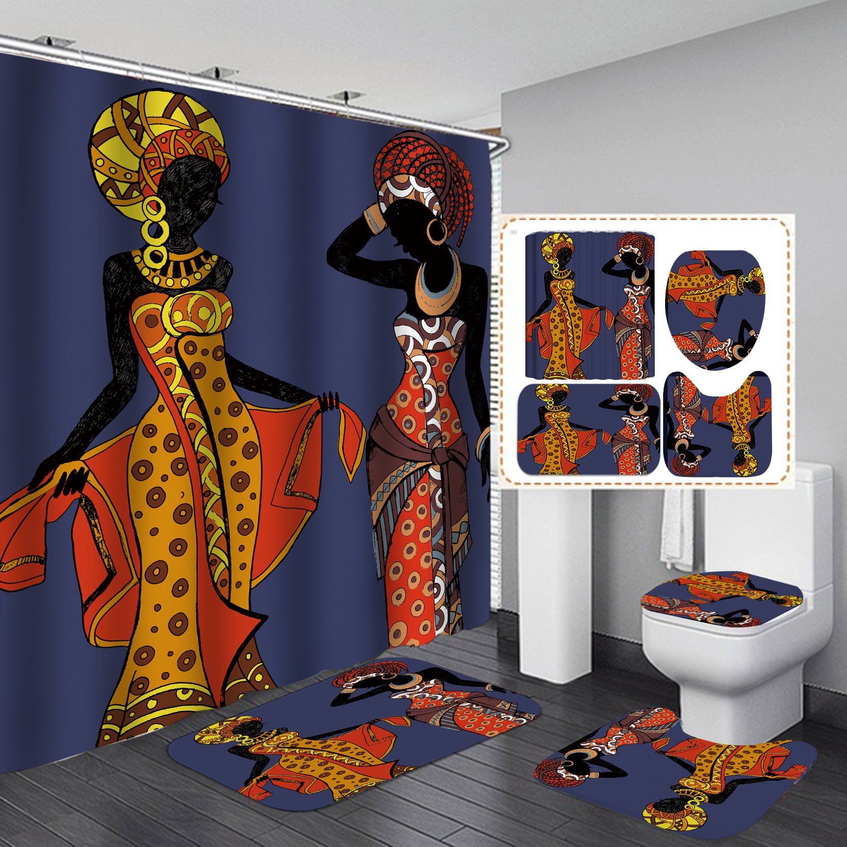 Manufacturers sell shower curtain creative printing waterproof shower cloth at home bathroom shower curtain four sets of wholesale