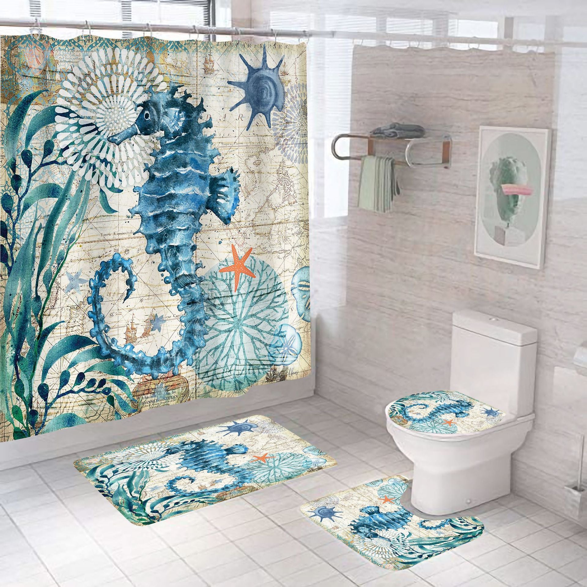Manufacturers Sell Underwater World Series Waterproof Shower Cloth Digital Printing Bathroom Shower Curtain Four Sets Wholesale