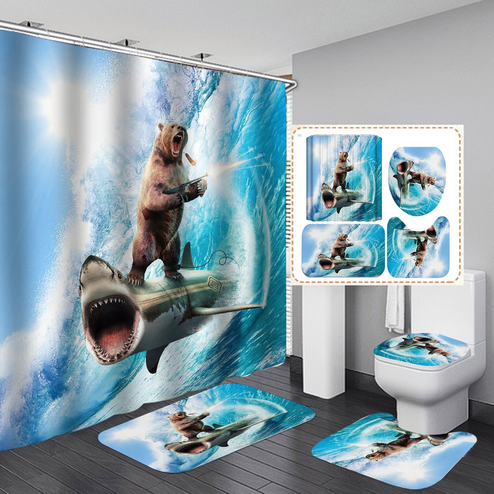 Manufacturers Sell Underwater World Series Waterproof Shower Cloth Digital Printing Bathroom Shower Curtain Four Sets Wholesale