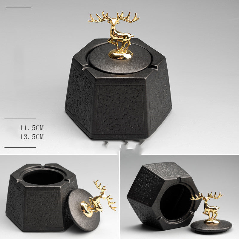 Household Large Ceramic Personality With Cover Anti-fly Ash Car Fashion Trend Ashtray