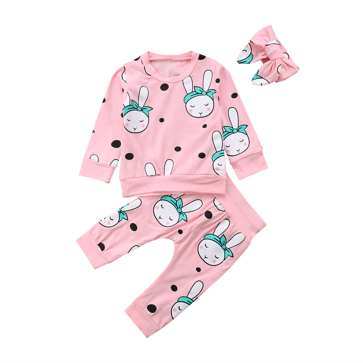 Children's Set Rabbit Doll Set Long Sleeve Bunny Doll Set Three-piece Set With Bandana