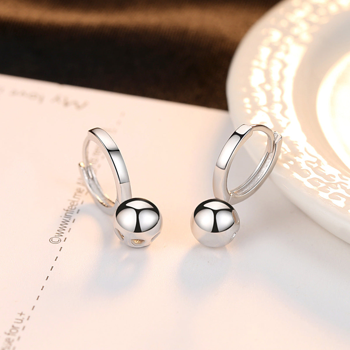 S925 Sterling Silver Earrings Round Beads Ladies Earrings
