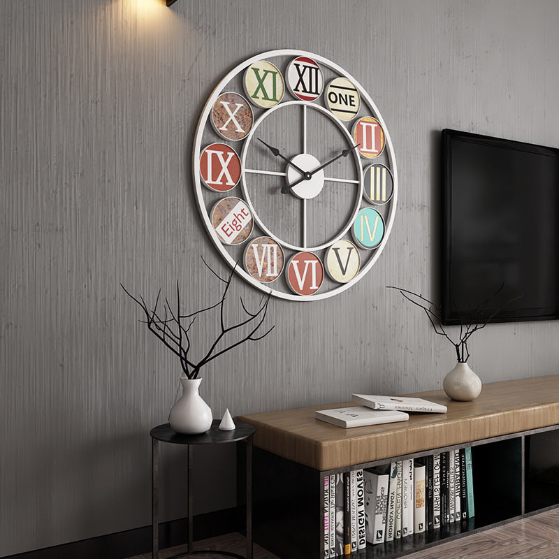 Wrought Iron Metal Silent Wall Clock European Style Retro Living Room Creative Clock Study Clock
