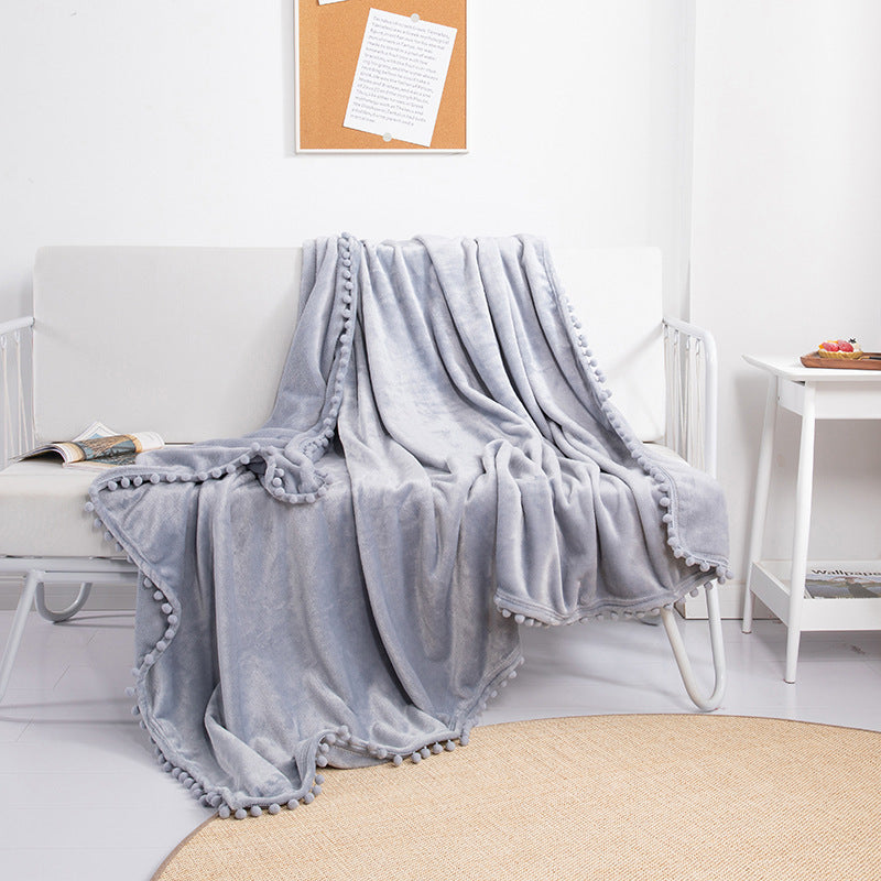 Tassel Ball Ball Solid Color Blanket Sofa Dormitory Blanket Gift Air Conditioning Blanket