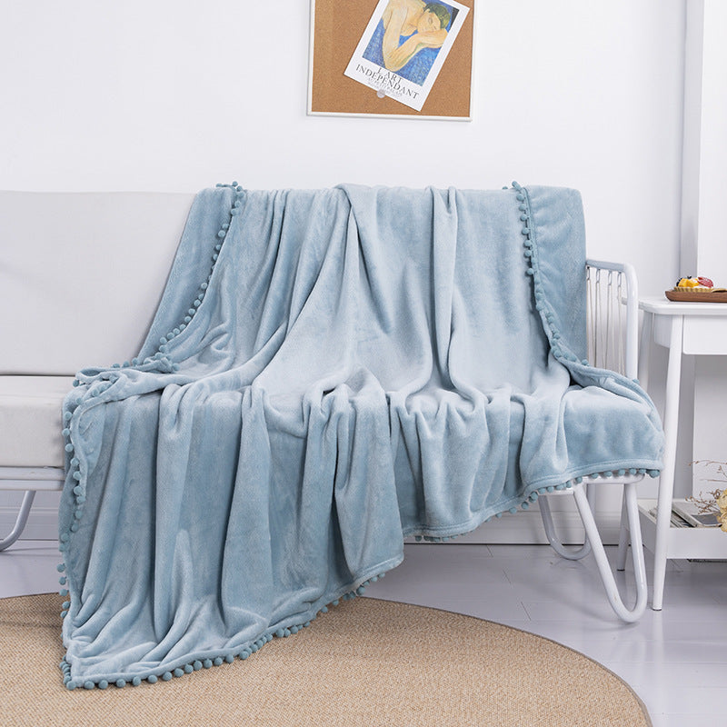 Tassel Ball Ball Solid Color Blanket Sofa Dormitory Blanket Gift Air Conditioning Blanket