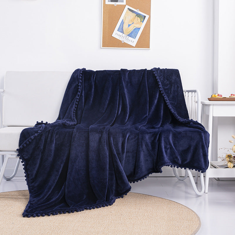 Tassel Ball Ball Solid Color Blanket Sofa Dormitory Blanket Gift Air Conditioning Blanket