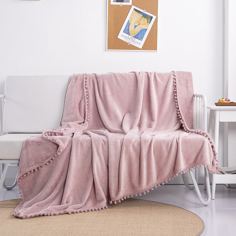 Tassel Ball Ball Solid Color Blanket Sofa Dormitory Blanket Gift Air Conditioning Blanket