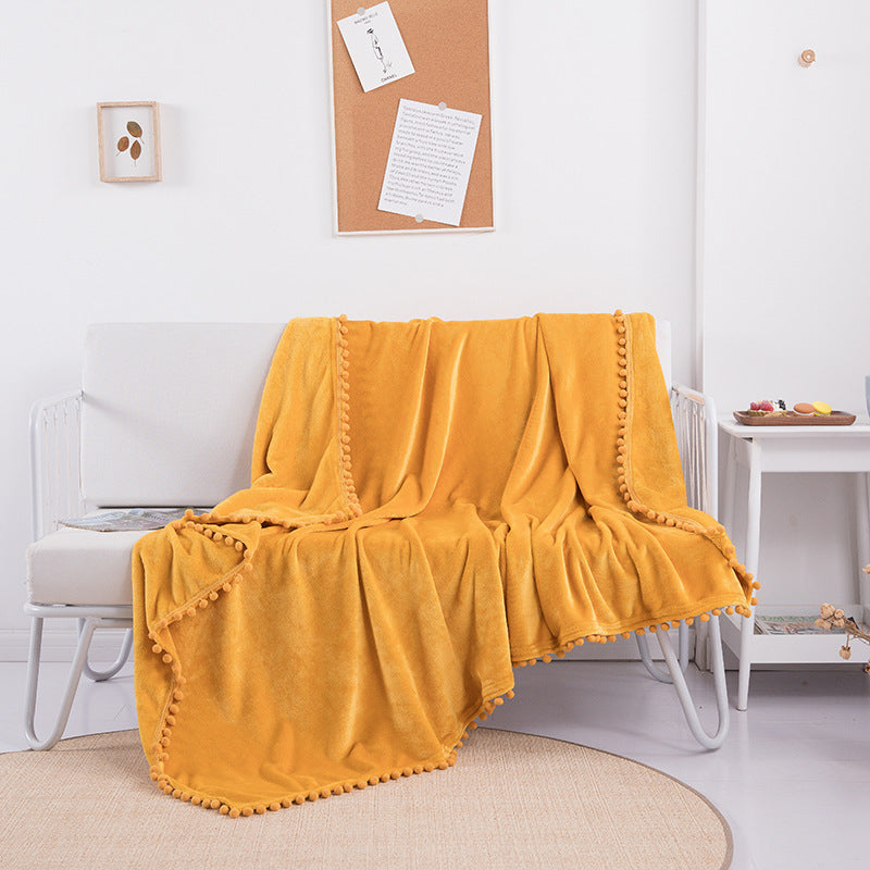 Tassel Ball Ball Solid Color Blanket Sofa Dormitory Blanket Gift Air Conditioning Blanket