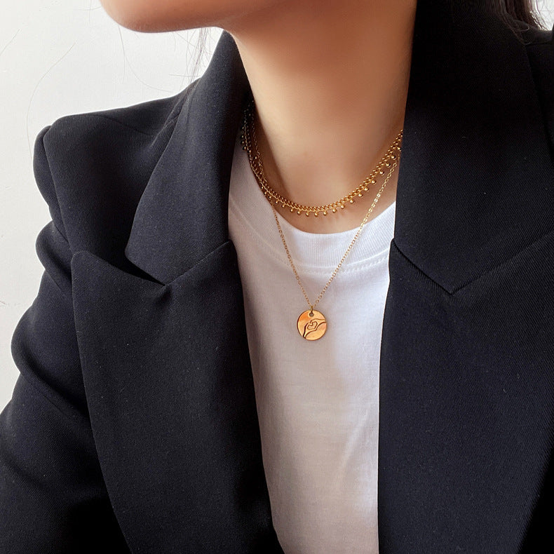 Hand In Hand Round Medal Pendant Necklace