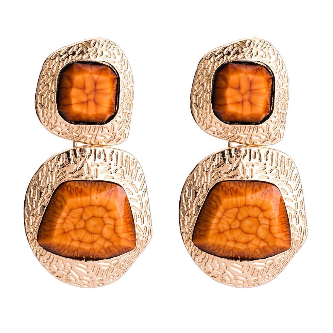 Artificial Gemstone Gold Earrings Female Retro Autumn Earrings