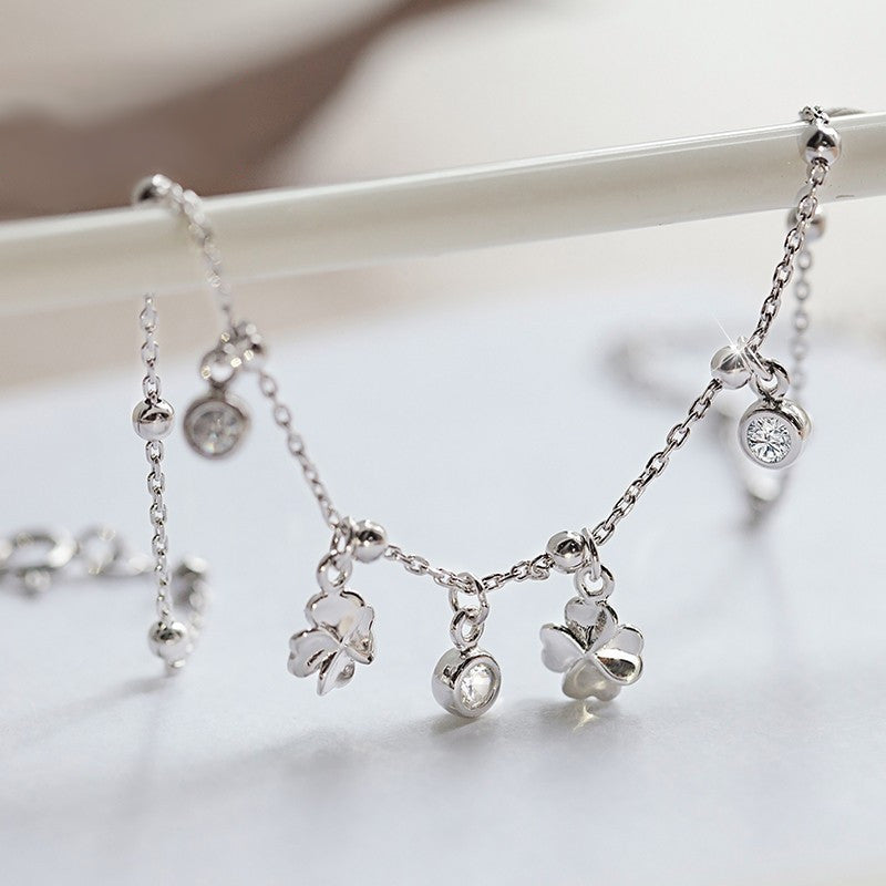 Bracelet de cheville trèfle à quatre feuilles en argent sterling