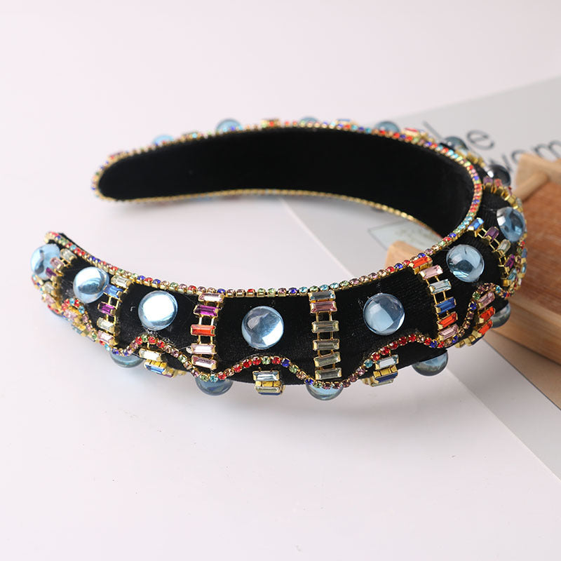 European And American Baroque Color Rhinestone Sponge Hair Hoop