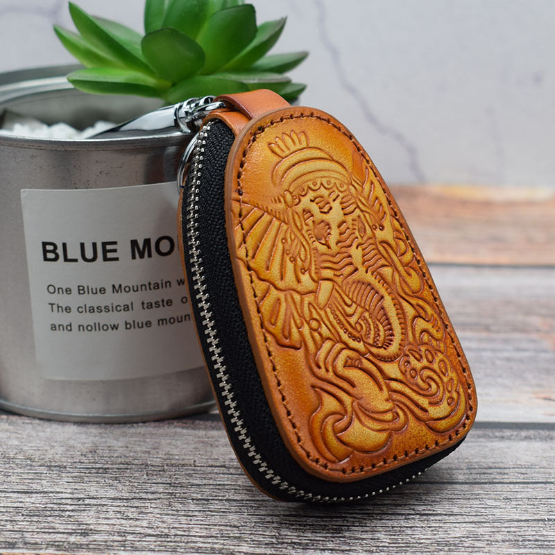 Tree Cream Leather Key Case Waist Hanging Casual Retro