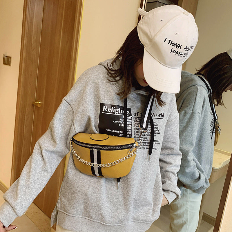 Simple Chain Bag Wide Shoulder Strap Chest Bag Waist Bag