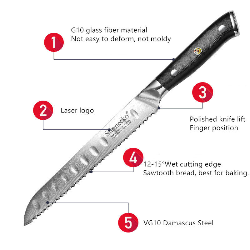 Damascus steel wave pattern baking chef special bread knife