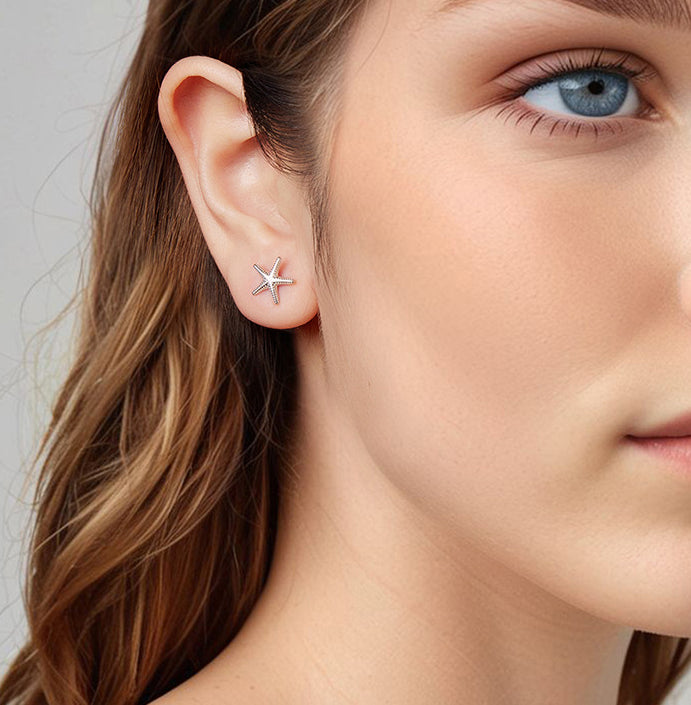 New Summer Starfish Argent Pur Stud Earrings Men And Women Simple