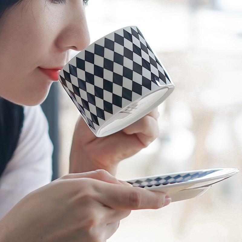 Coffee Cup Dish Suit Nordic Black And White Geometry European Creative Simple English Afternoon Tea Lovers Ceramic Cup