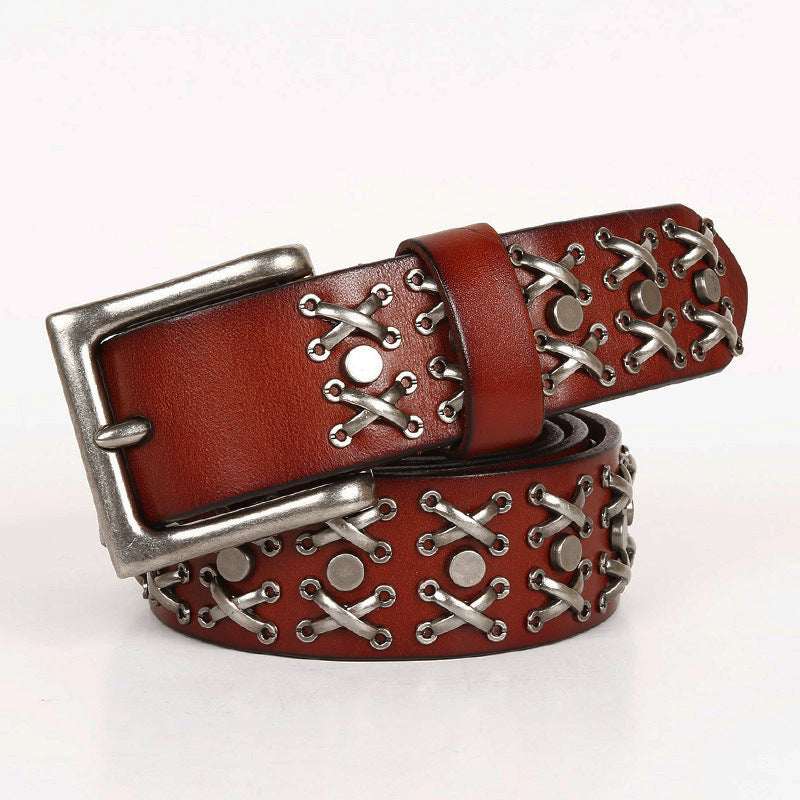 Ceinture pour femme en cuir avec rivets et boucle de chevalier