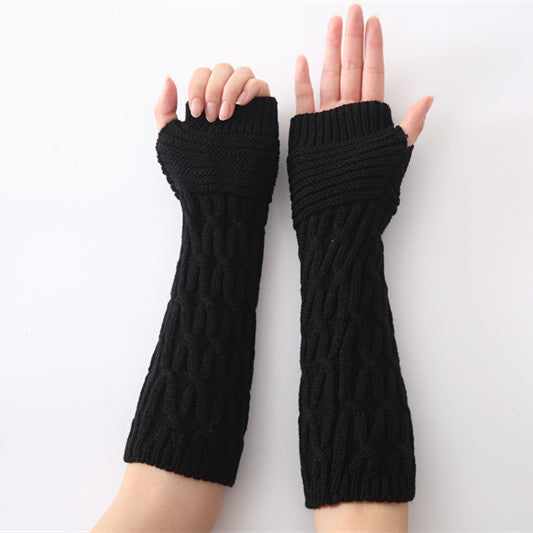 new autumn and winter knitting half finger mitts wool gloves pleated warm men's and women's arm sets