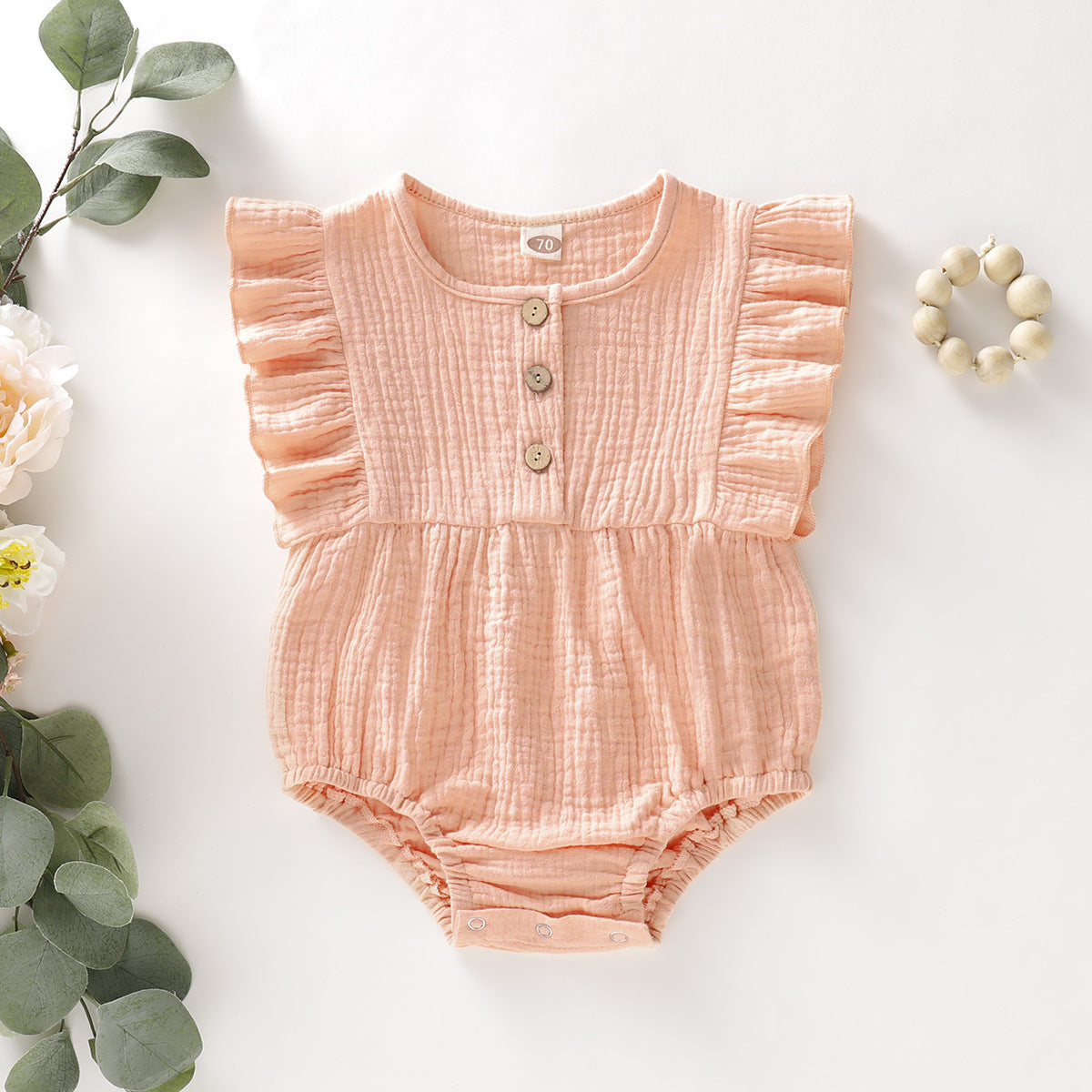 Solid Color Lace Button Triangle Romper