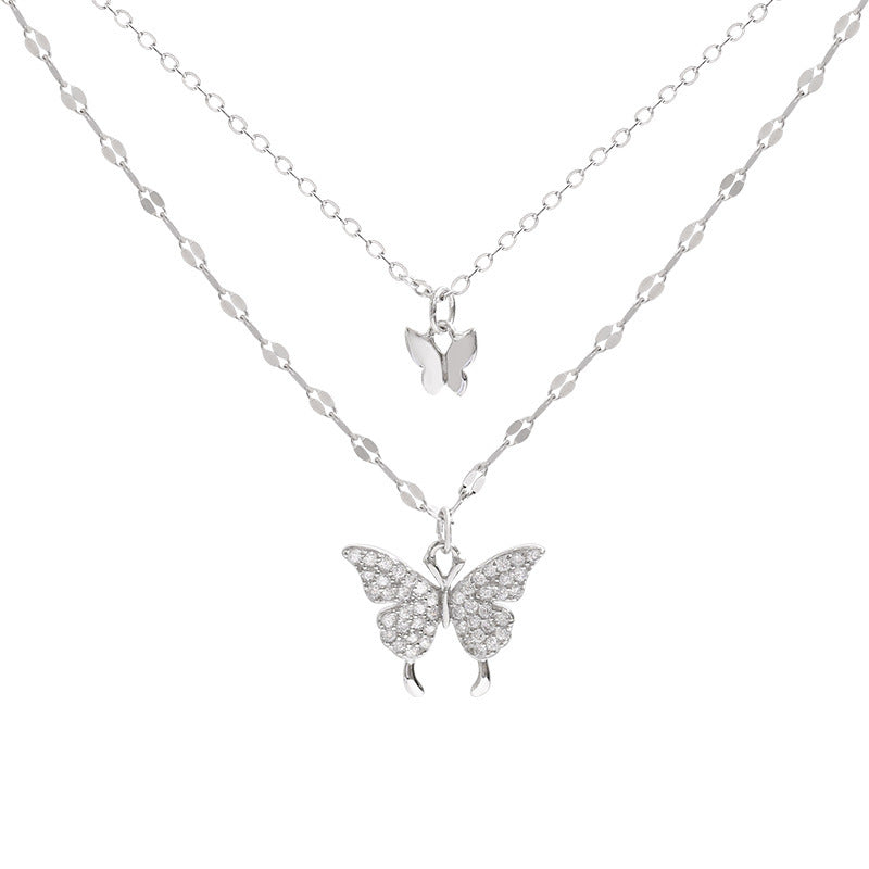 Butterfly Double-Layer Necklace Female Simple Design Sense Niche Temperament