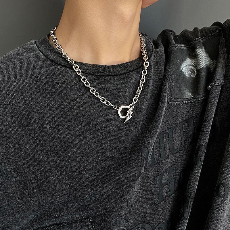 Hip Hop Cool Lightning Titanium Steel Pendant Necklace