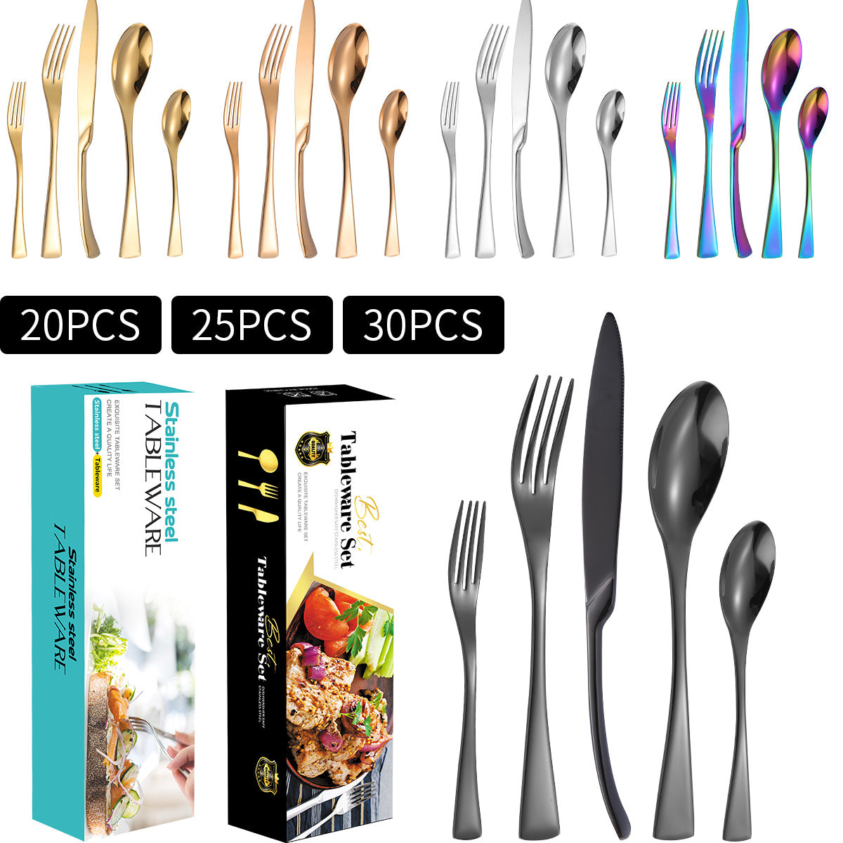 Stainless Steel Tableware Five-piece Steak Knife, Fork And Spoon