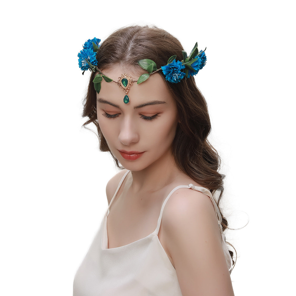 Artificial Flower Handmade Mori Style Green Leaf Female Hair Hoop