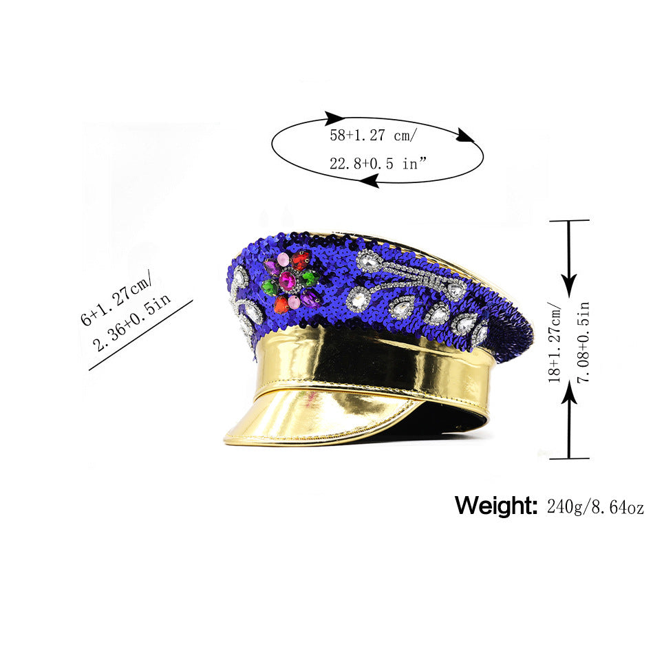 Leather Rhinestone All-match Diamond Crown Navy Hat