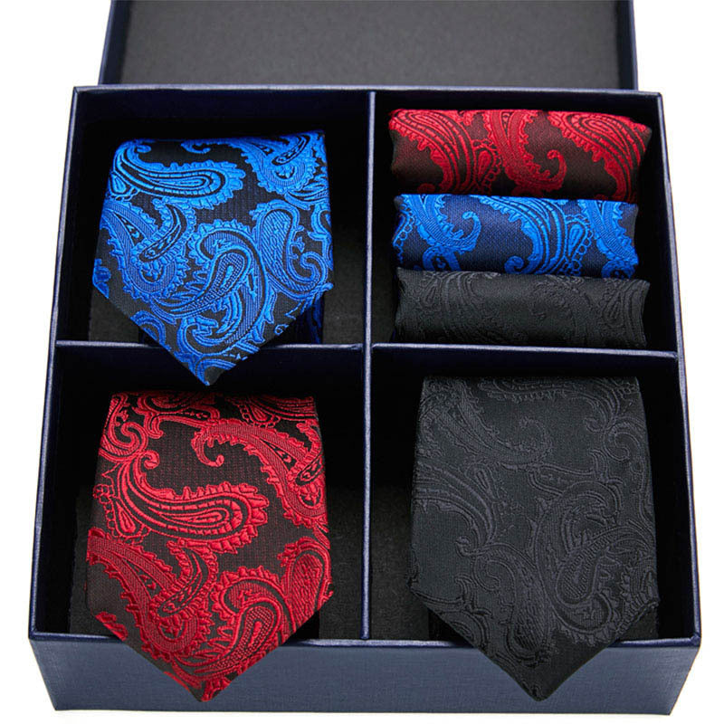 Fashion business striped tie square scarf combo set
