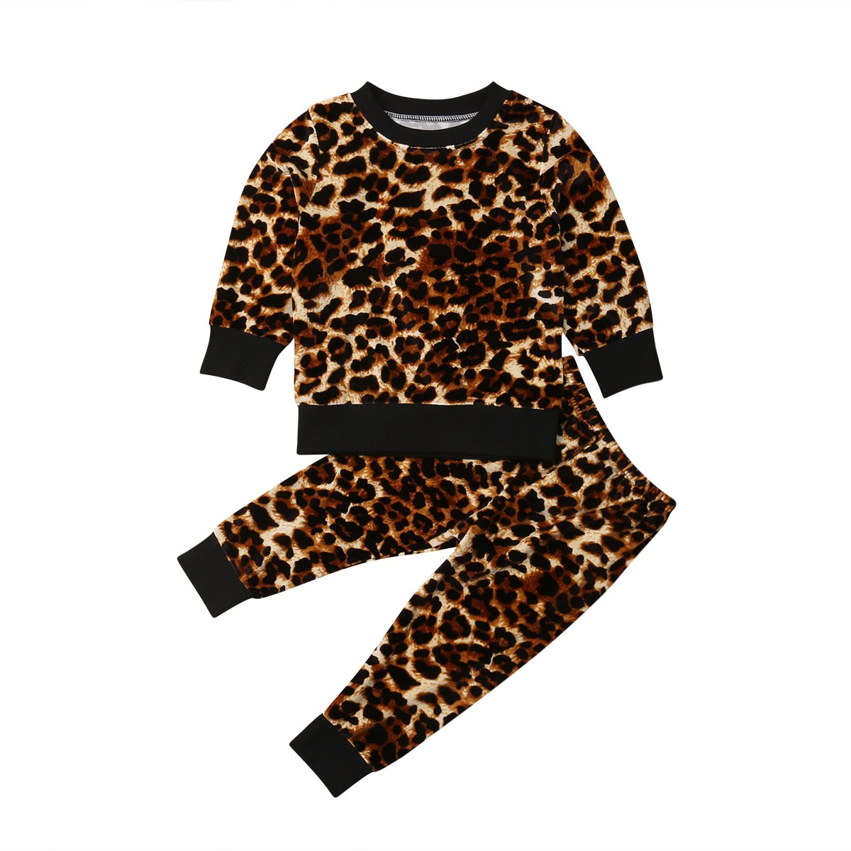 Coral Velvet Leopard Print Long-Sleeved T-Shirt And Trousers Two-Piece Suit