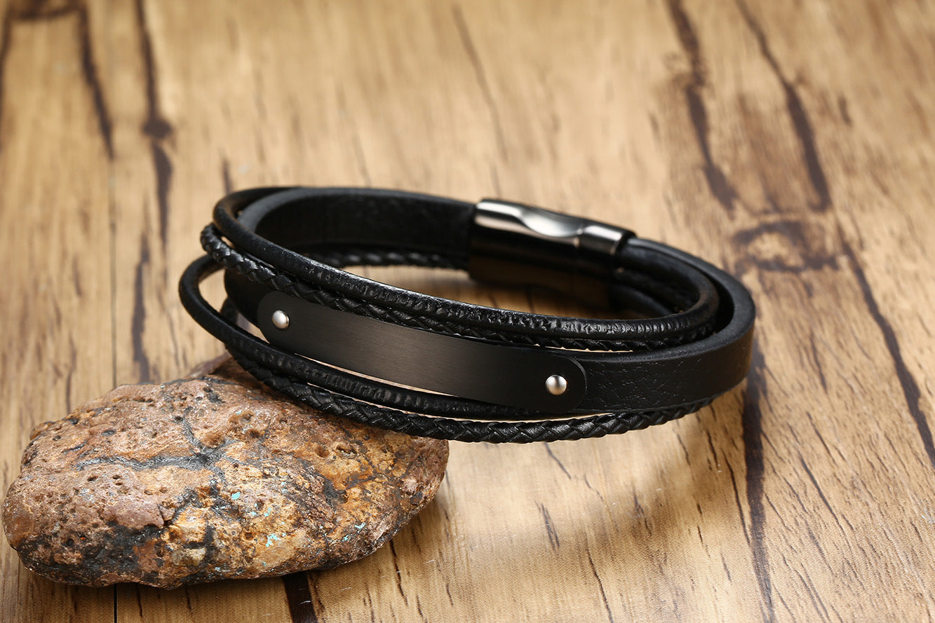Stainless steel leather bracelet