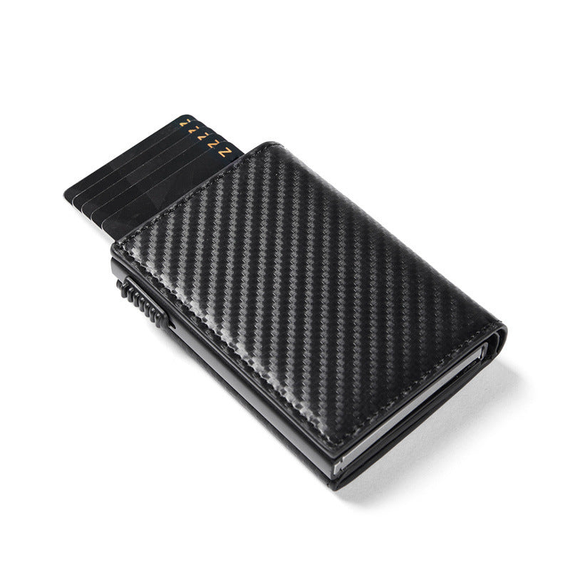 Portefeuille porte-cartes triple, en fibre de carbone, grande capacité, automatique, en aluminium, anti-vol, avec plusieurs fentes pour cartes