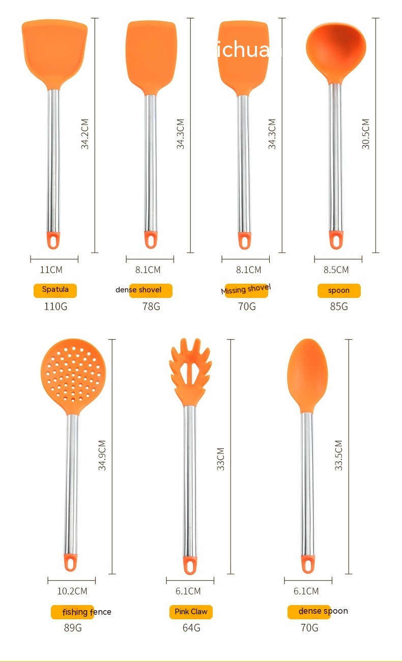 Ensemble d'ustensiles de cuisine 7 pièces en silicone et acier inoxydable, spatule et cuillère en silicone